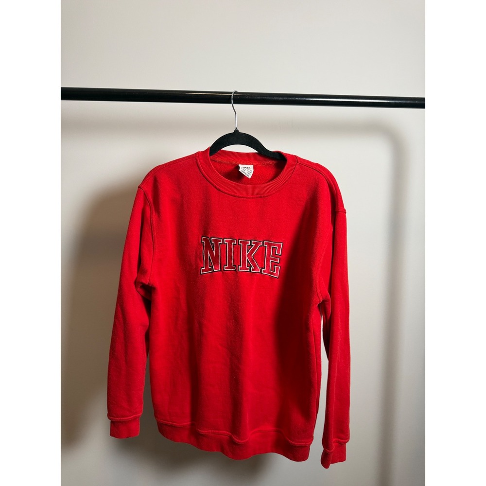 Vintage Nike Spellout Sweatshirt Red Embroidered Made in USA Mens Medium
